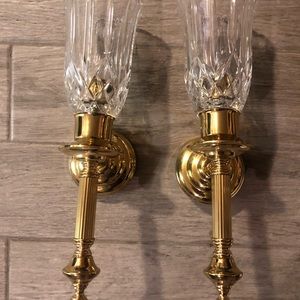 Vintage solid brass candle wall sconce w/crystal